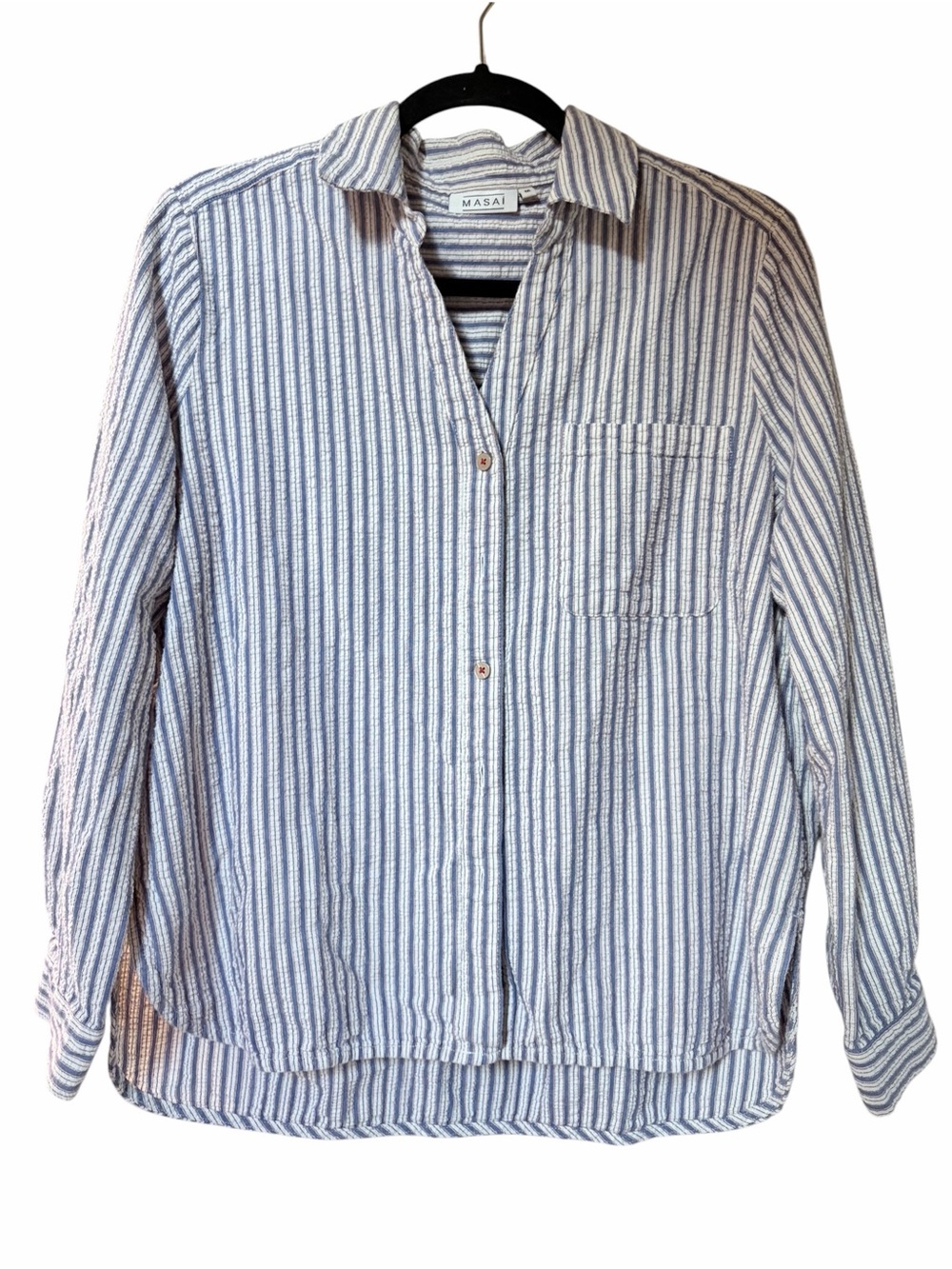 Masai Like New Blue & White Striped Button-Up Shirt -Sz M